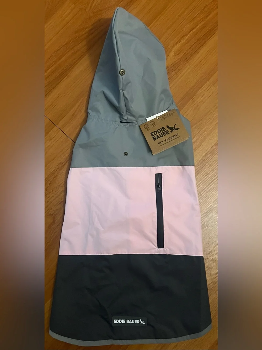 Eddie Bauer Pet Waterproof Dog Windbreaker Reflective LARGE Pink Gray Hooded NWT